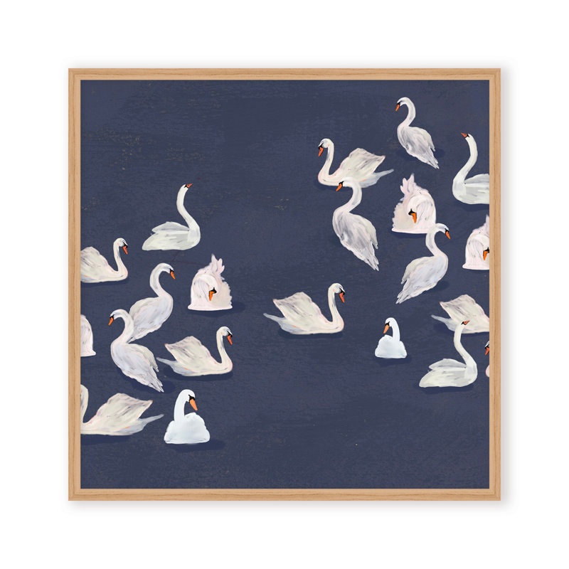 Nature Inspired Modern Ensemble: Swan Serenade, 24" H x 24" W, Framed Print, Gold