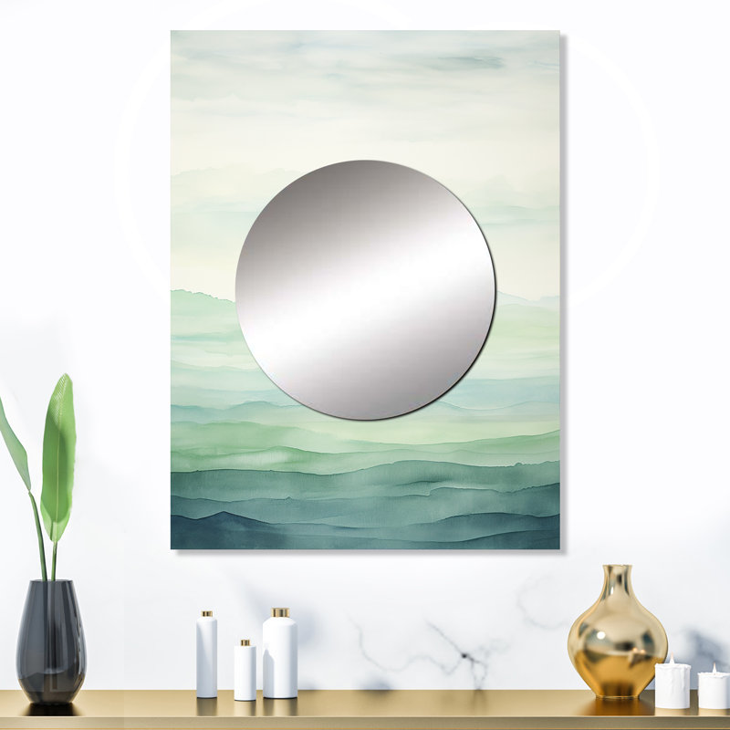 Dutil minimalisme harmonique horizon I - miroir décoratif minimaliste, miroir mural vert, impression sur métal, 32 po x 24 po