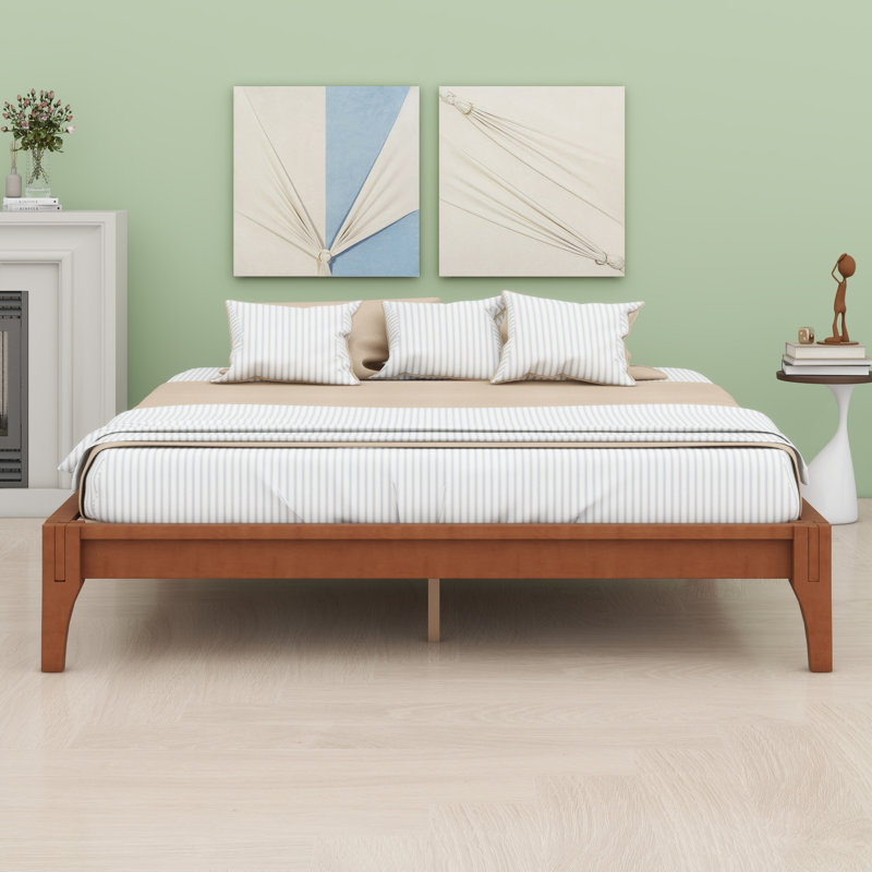 Wood Platform Bed Frame, With Slat Support, Brown