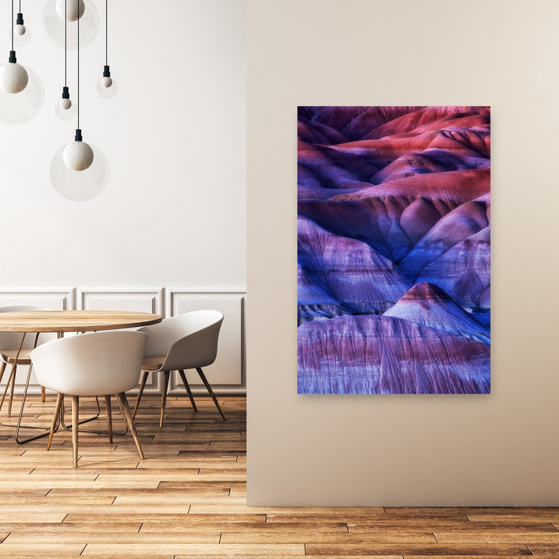 Ondes ondulées colorées abstraites colorées, paysage dramatique, violet, paysage, impression murale, H 48 po x l 32 po