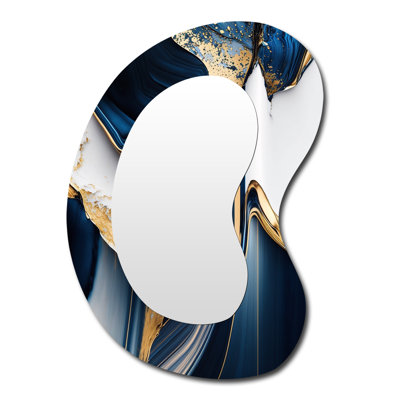 Etola Abstract Geode Waves Gold I - Abstract Irregular Shape Unique Wall Mirror Decor, Gold Asymmetrical Large Mirror, Printed Metal Art