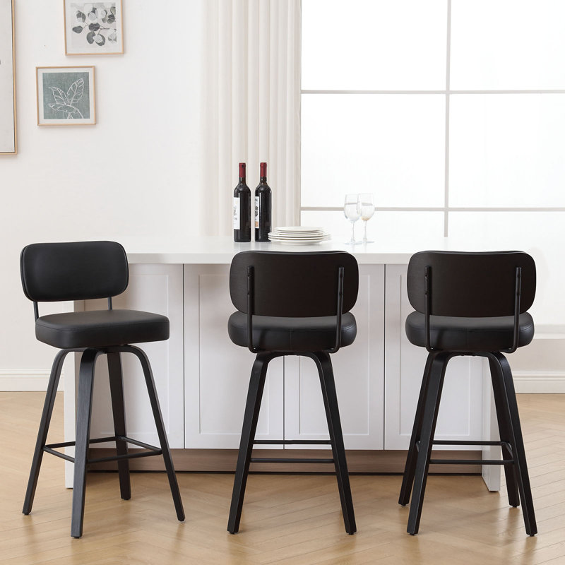 Tabouret de bar et de comptoir pivotant Loranza, Noir, Tabouret de comptoir (siège d'une hauteur de 26 p, Noir