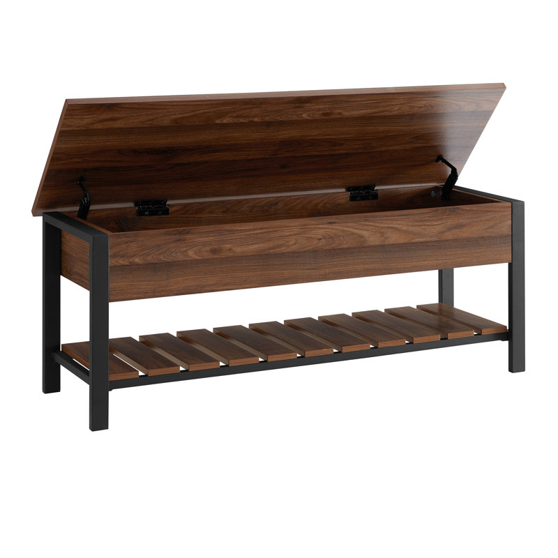 Raland Lift Top Storage Bench with Lower Shelf, Dark Walnut