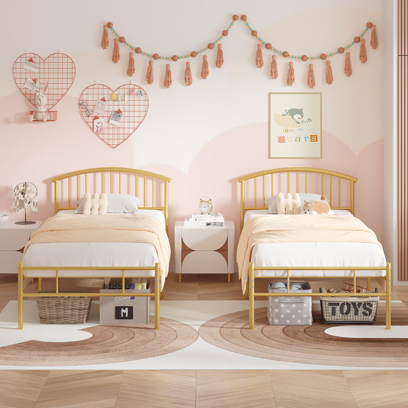 Amberly Gold Twin Metal Bed Frame (Set of 2), Sturdy Platform with Headboard, Underbed Storage, Easy Assembly, Gold