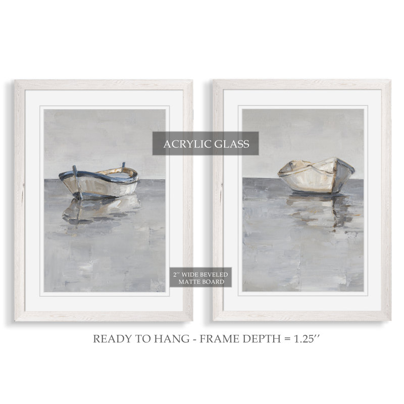 «Boat on the Horizon I», ensemble de 2 reproductions d'art encadrées, H 20 po x l 16 po, Blanc