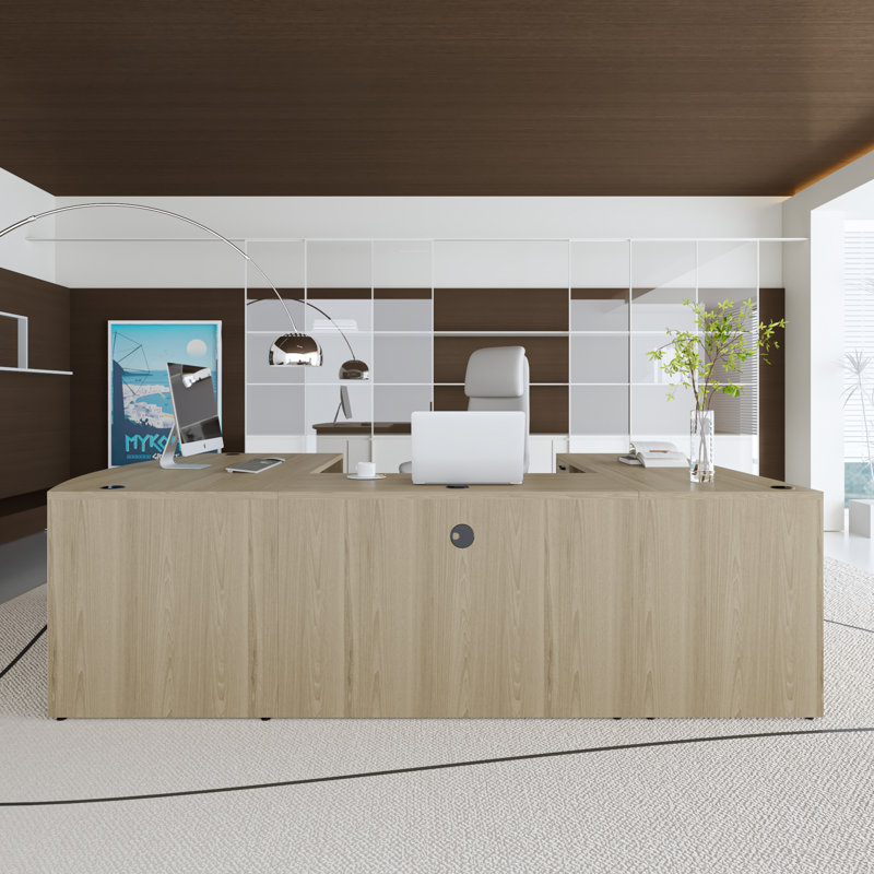 U-Shaped Executive Desk With File Cabinet, Lime