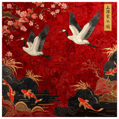 Cranes Cherry Blossoms Koi Comforter