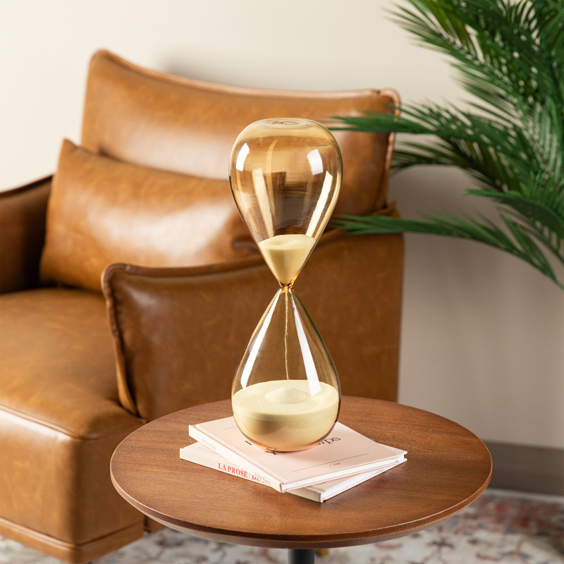 Modern Double-Layered Amber Hourglass With White Sand, 30-Minute Sand Timers, White/Amber, 13.5" H x 4.5" W x 4.5" D