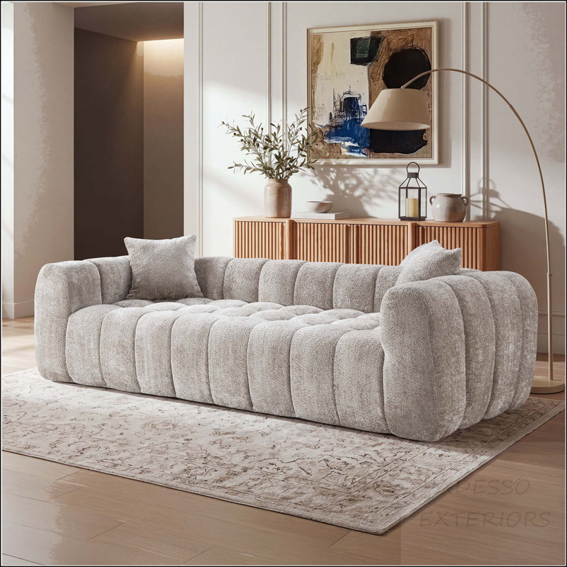 Canapé 102,7 po Marshmallow Cloud Boucle - Compressé, sans assemblage, Boucle Camel