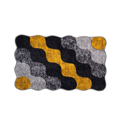 Tapis de bain antibactérien 100% polyester, 27,6 po x 47,2 po | Dessous antidérapant, facile d'entretien | Jaune, anthracite et gris | Lavable à la machine, passer l'aspirateur | Idéal pour la sécurité et le confort de la salle de bain