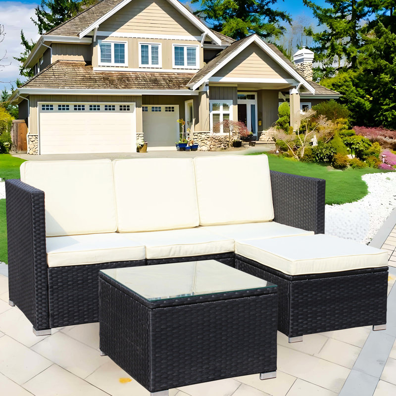 Delight extérieur Pe : 5, Coussins beiges, Mobilier de patio avec table basse : 5 avec coussins et