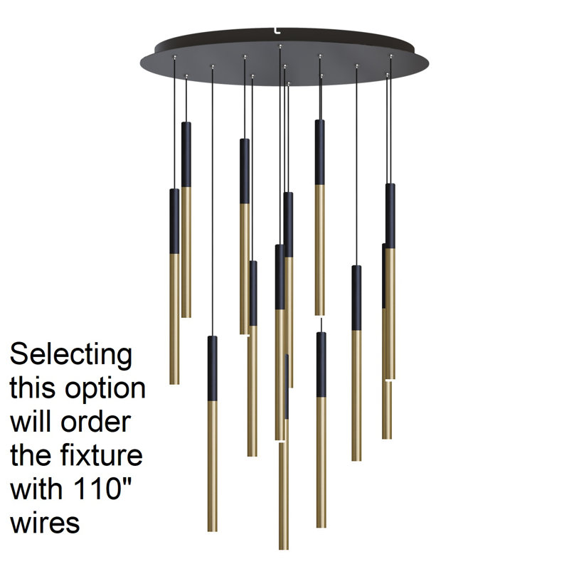 Tynan 13 - Light LED Cluster Pendant, 110", Black Brass