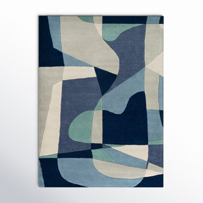 Gaye Geometric Handmade Tufted Wool Teal/Navy/Beige Area Rug