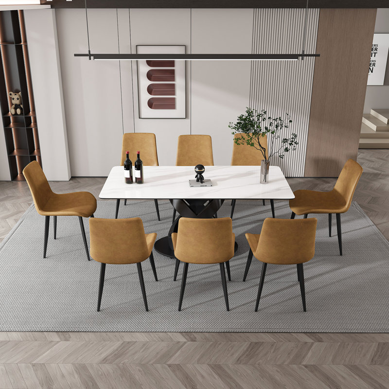 Table de salle à manger rectangulaire de 71 po avec plateau et base en pierre frittée, table de salle à manger moderne de luxe blanche