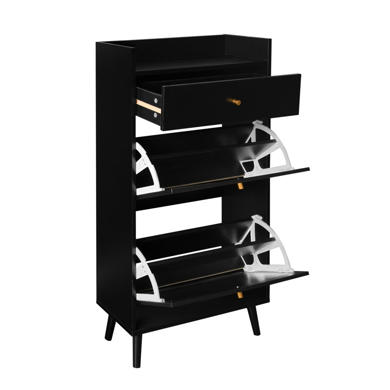 2 Door 1 Drawer Shoe Rack Cabinet, Double Layer Entrance Organizer, 45 Lbs Load Capacity, Natural Surface, Beautifully With Doors & Drawer, Storage, Load, Improvement, Wonderfully Produced Panel