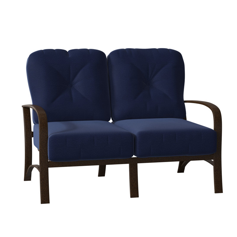 Fremont Outdoor 2 - Seat Loveseat, Chestnut Brown, Canvas Navy Sunbrella® Canvas