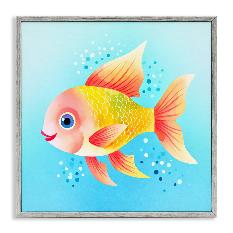 Happy Fish with Speckles Framed Giclee Art by Andrea Haase, Farmhouse Gray Framed Giclee, 24" H x 24" W