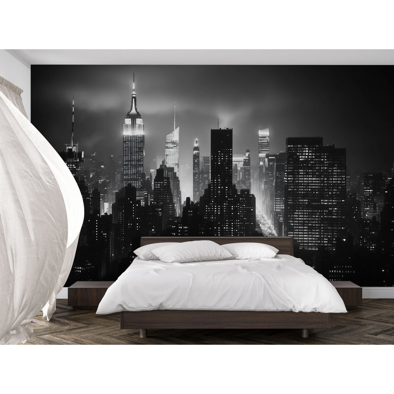 Panneau mural NYC Skyline - Papier peint Empire State, décor de ville moderne (non tissé) , L 145 po x l 100 po, Non tissé