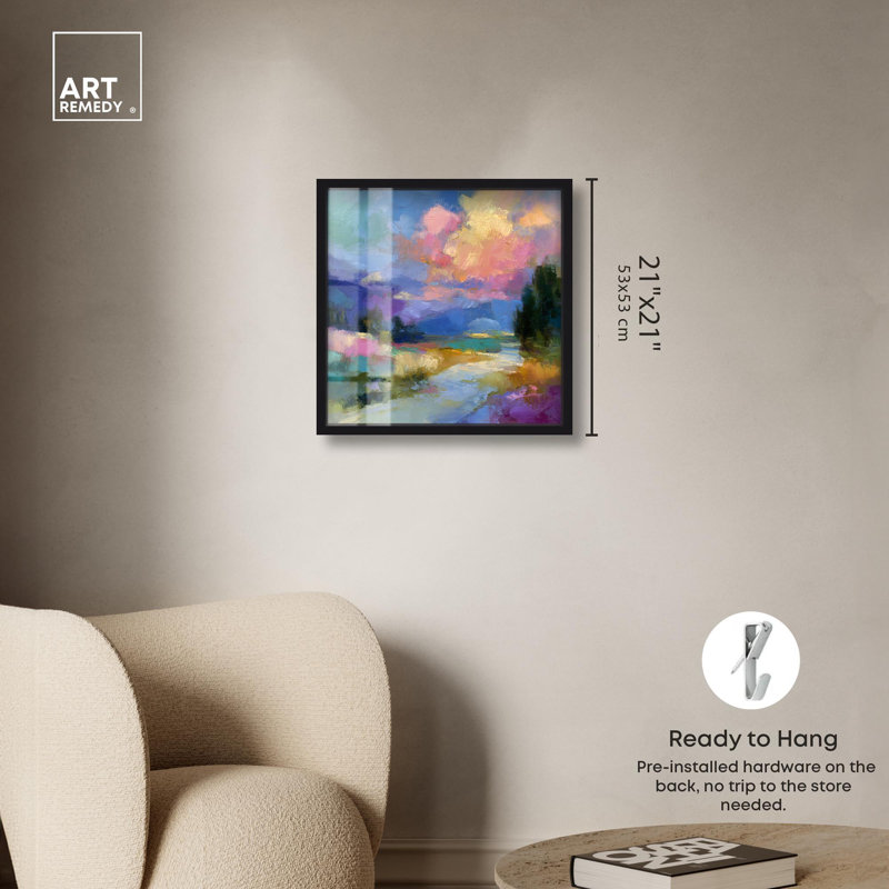 «Sunset Over Water I Shadowbox Print», art mural par Art Remedy, H 21 po x l 21 po, Noir