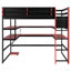 Lit mezzanine double en bois avec bureau, support de rangement latéral, tablettes multiples et lumière RVB, rouge-407936272-407936274