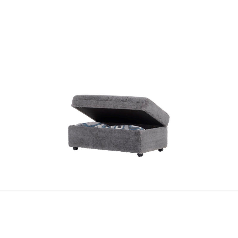 41" Upholstered Rolling Rectangle Storage Ottoman, Winter Shark
