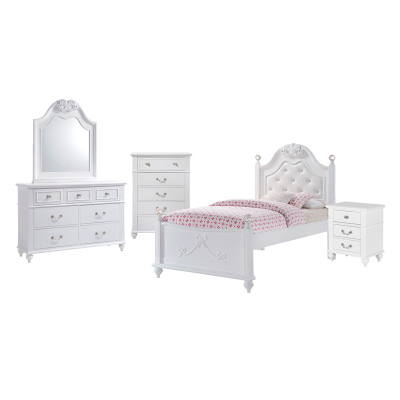 Ensemble de chambre à coucher avec lit plateforme simple 5 pièces Guice