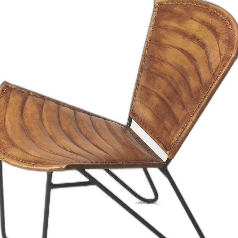  Chaise d'appoint rayée en cuir brun et fer