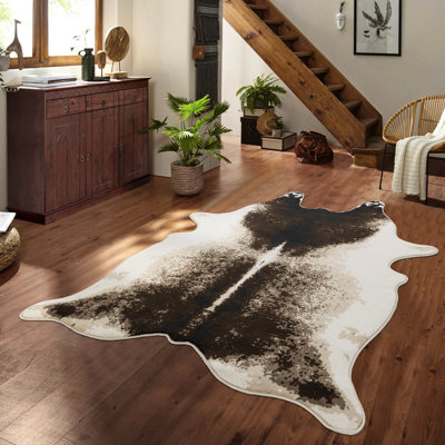 0,44 po Tapis brun et irrégulier à hauteur de poils, style chalet de montagne, 100% de fabrication, sécuritaire pour les animaux de compagnie, teinté - pour usage domestique, 5 pi X 7 poils rustiques éclectiques, décor de teinture