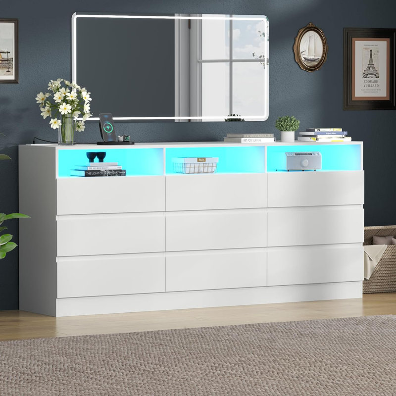 Commode triple 9 tiroirs 63 po, Blanc