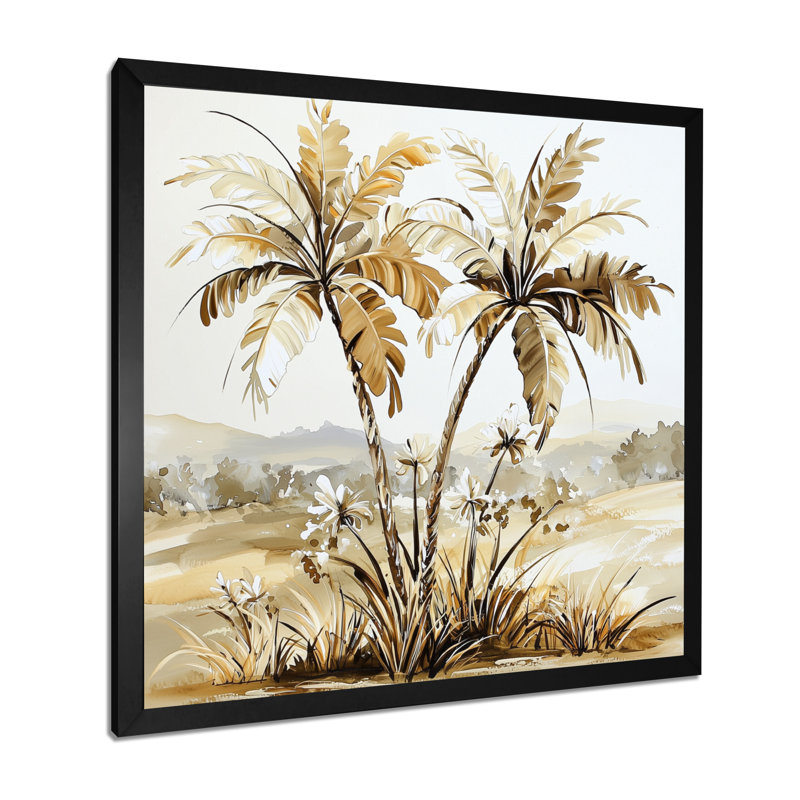 Maui's Beach Tropical Palms Landscape IV - Palm Trees Wall Art Living Room, H 16 po x l 16 po, Reproduction encadrée, Noir