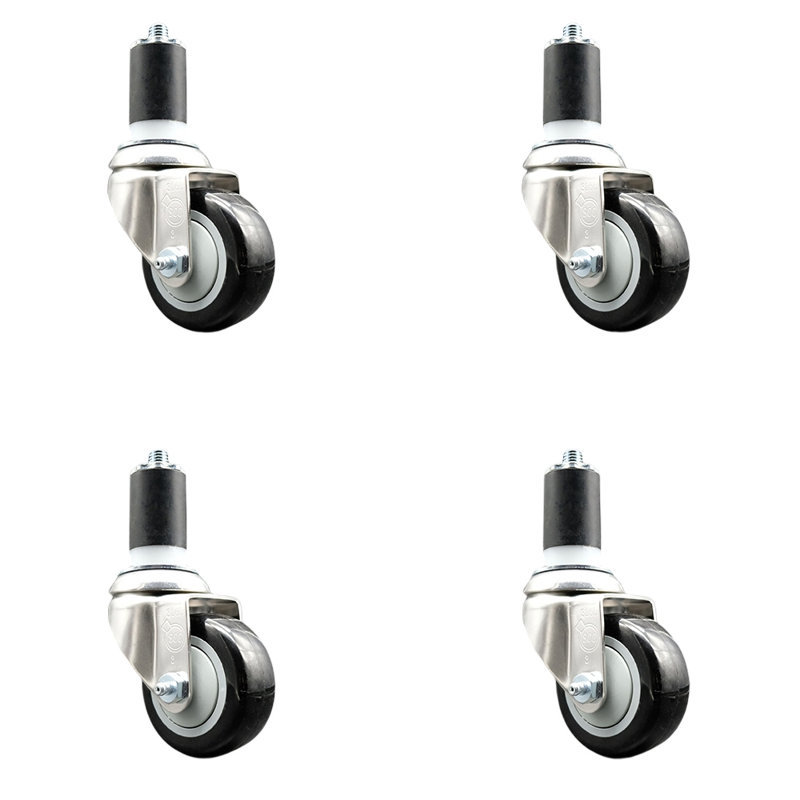 Roulettes pivotantes, Noir, H 3,5 po x l 3,5 po