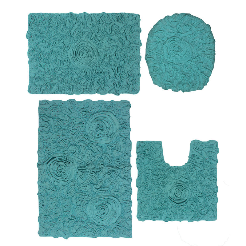 Ensemble de 4 tapis de bain touffetés à la machine Orobosa Collection (ensemble de 4), Turquoise