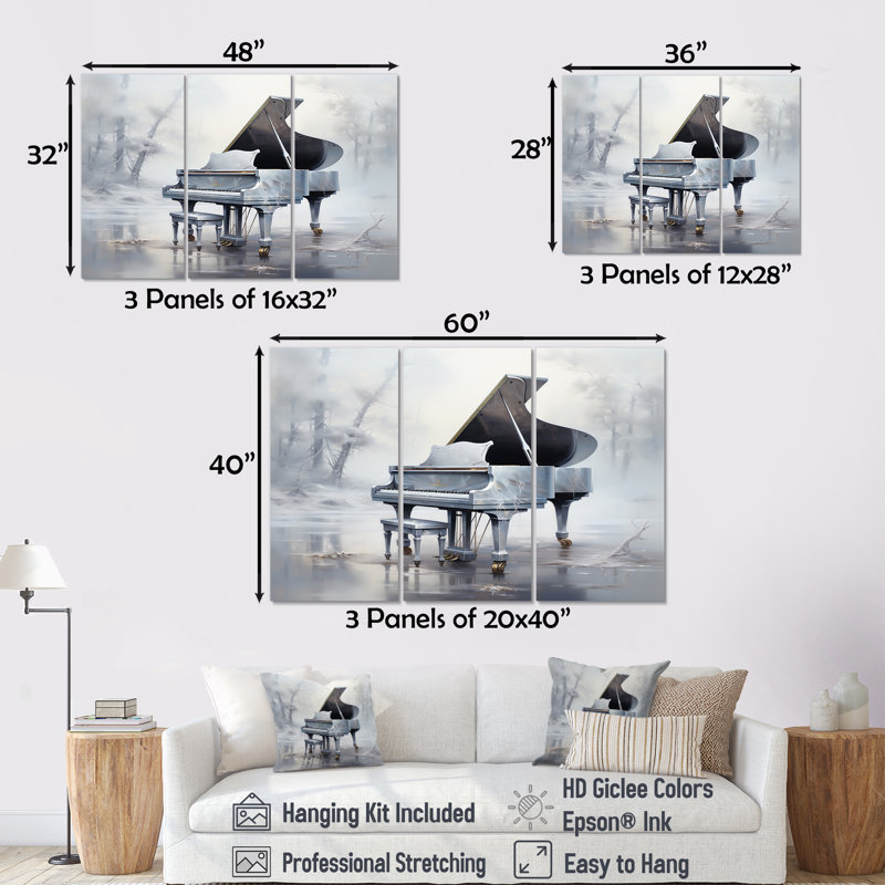Gray Gray Winter Echoes - Piano, art sur toile, H 32 po x l 48 po x P 1 po