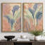 «Peach Blue Tropical Leaf Botanical Art», photos de salon, impression sur toile encadrée, 2 pièces-132153809-132153810