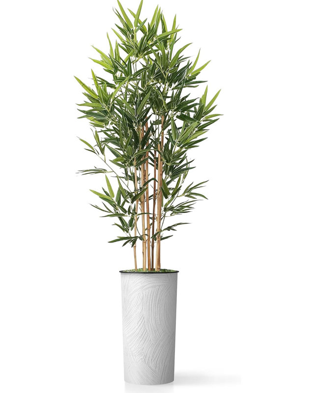 Artificial Tree in Geometric Pattern Planter Fake Bamboo Silk Tree (Plant Pot Plus Tree), Scrathes Off White