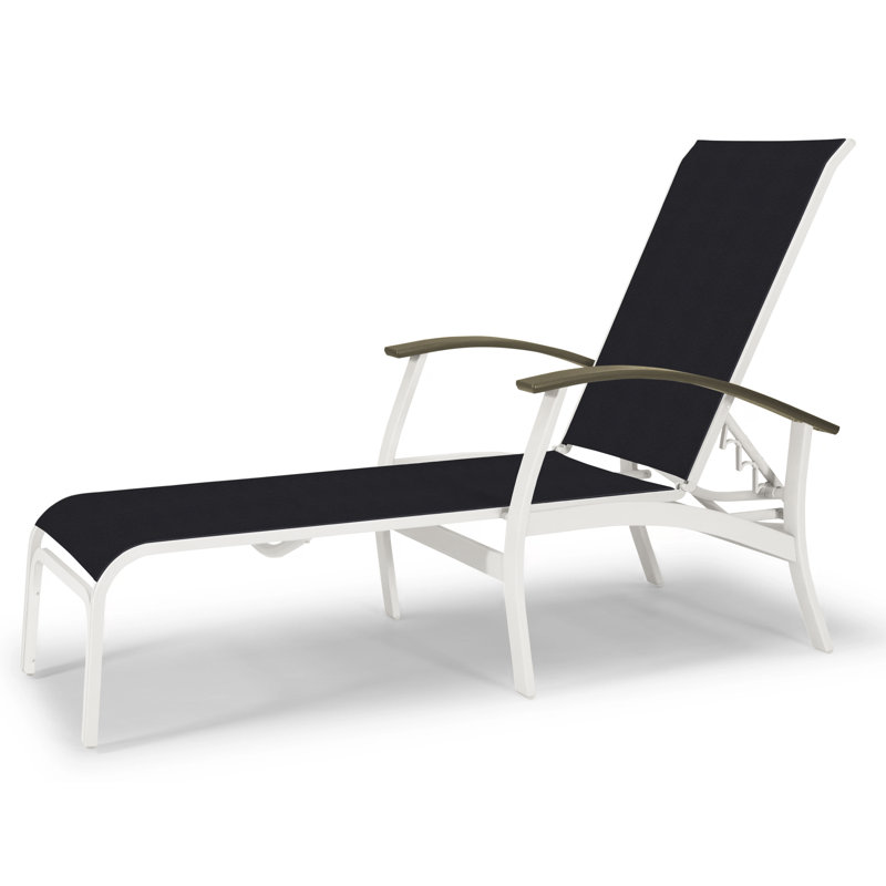 Askar Outdoor Rust-Resistant Metal Chaise Lounge, Textured Snow, Black 5D Sunbrella®, Beachwood P40