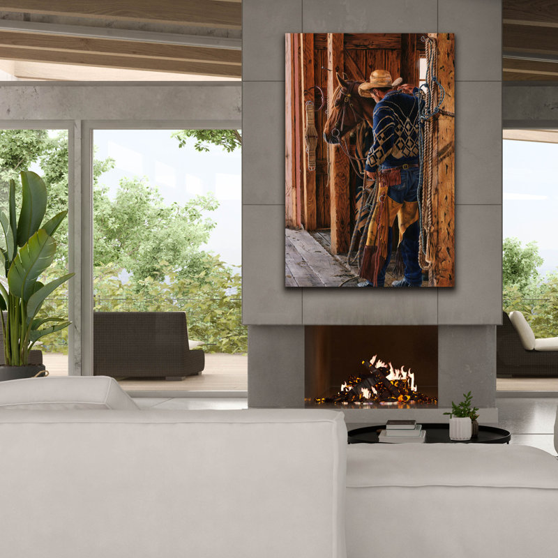  «Cowboy Way Too Early» par Delene Lambert, art mural sur toile, 40 po x 60 po, H 60 po x l 40 po
