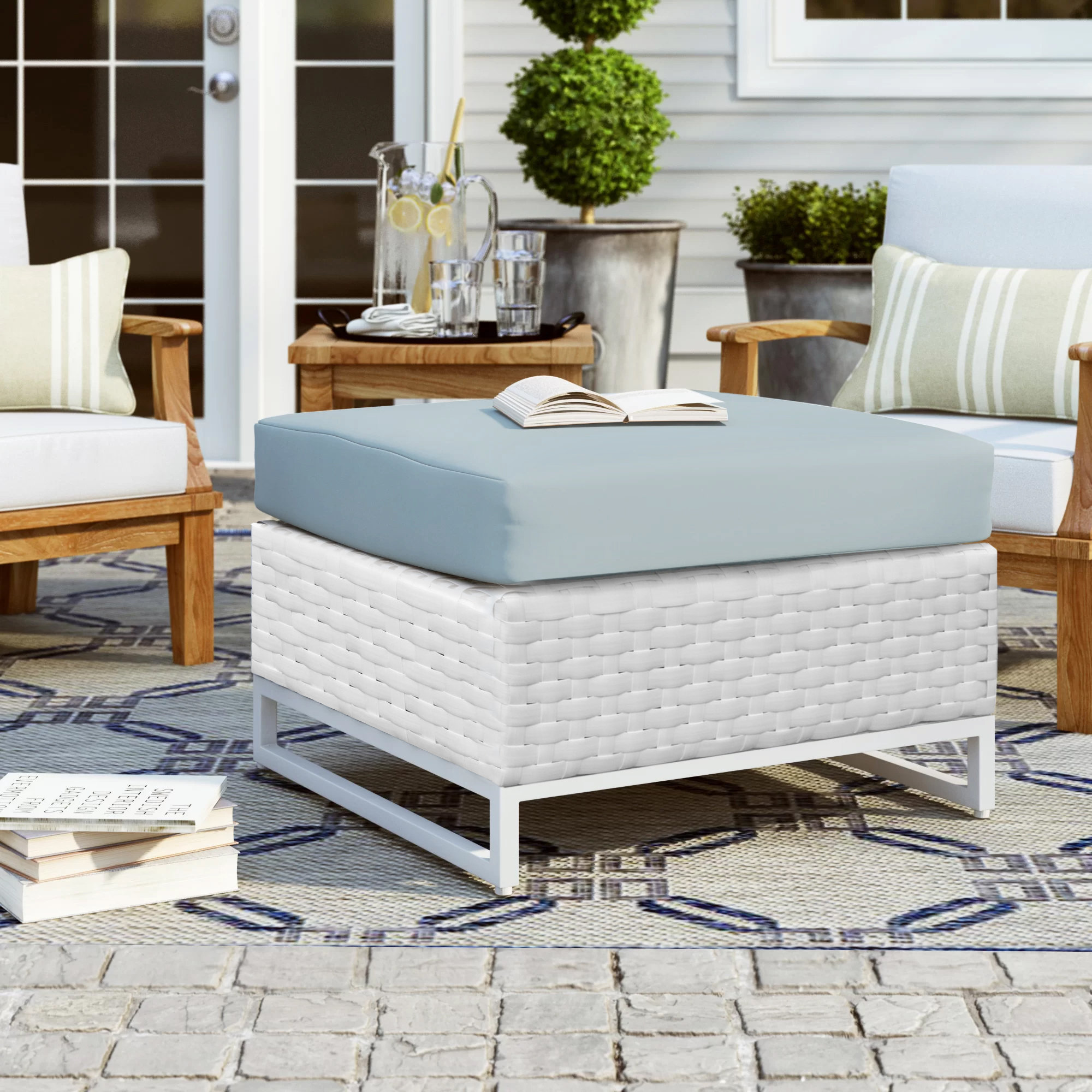 Wade Logan® Azyon Resin (All Weather) Wicker/Rattan Outdoor Ottoman ...