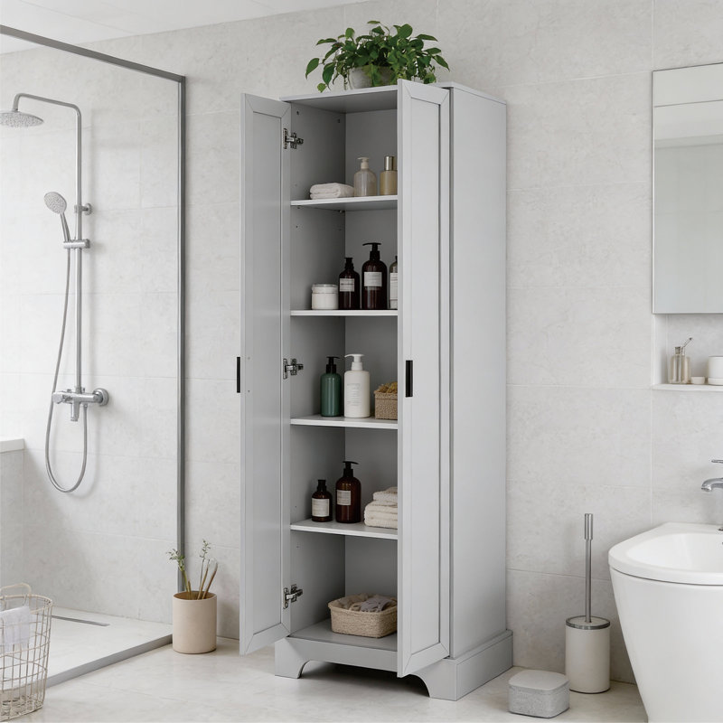 Versatile Tall 2-Door Storage Cabinet With Adjustable Shelves, 70" H x 22.1" W x 16.9" D, Gray