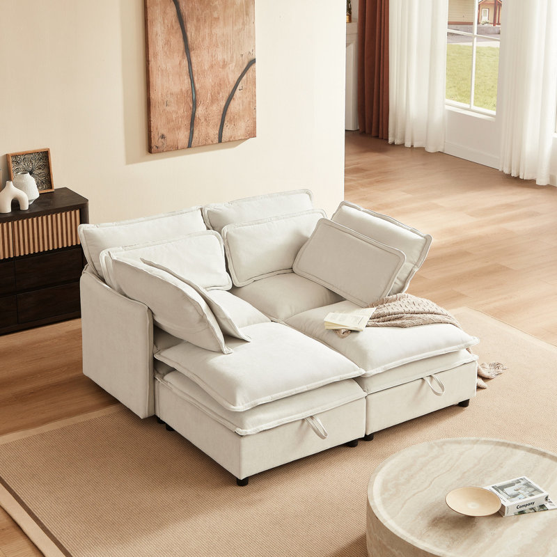 Combinaison libre 4 avec espace de rangement - beige pour plus de confort, coussins double couche et polyvalents, Beige