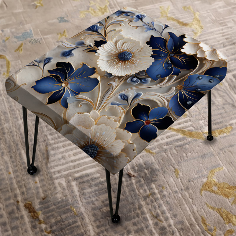 Motif victorien en filigrane de cobalt bleu avec repose-pieds rectangulaire floral