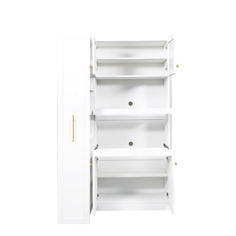 Armoire multi-fonctionnelle à tablettes coulissantes pour la maison - 4 portes en blanc avec rangement et portes