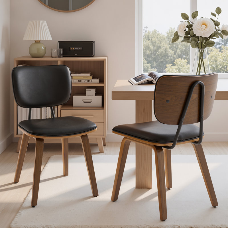Ensemble de 2 chaises de salle à manger de style moderne Mid-Century de 18,9 po avec coussin de siège rembourré et dossier incurvé