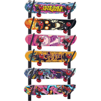 6-Tier Skateboard Wall Mount & Skateboard Rack,Black