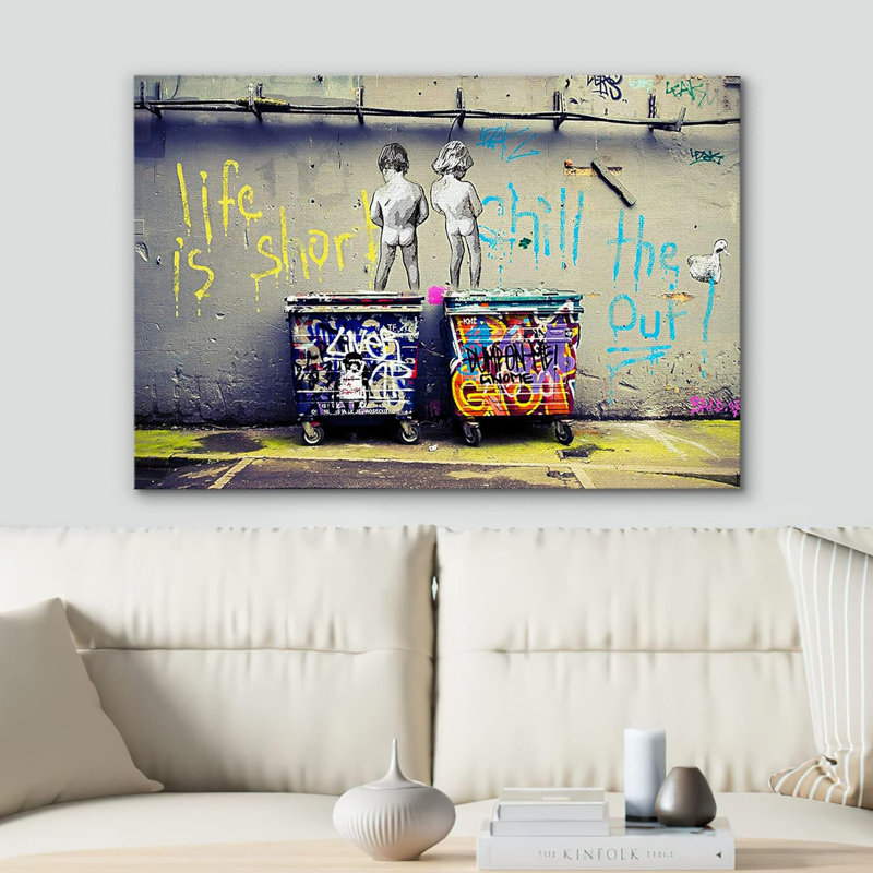 "Pop urbain", "Life is short, Chill The Duck Out Banksy", reproduction d'art sur toile, H 32 po x l 48 po, Toile tendue
