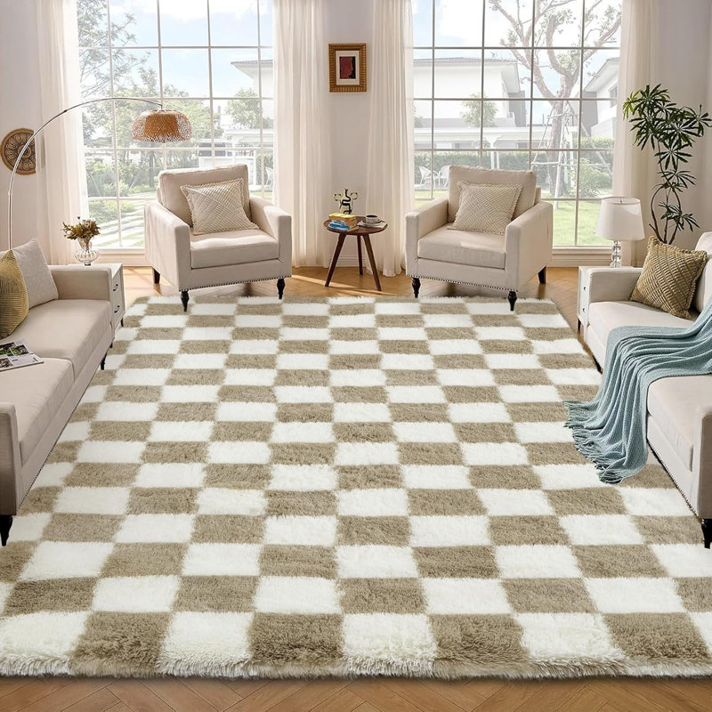 Runner Rug - Machine Washable, Non-Slip, Stain-Resistant Checkerboard Plush Carpet for Hallways, Entryways, Bedrooms (Navy Blue)
