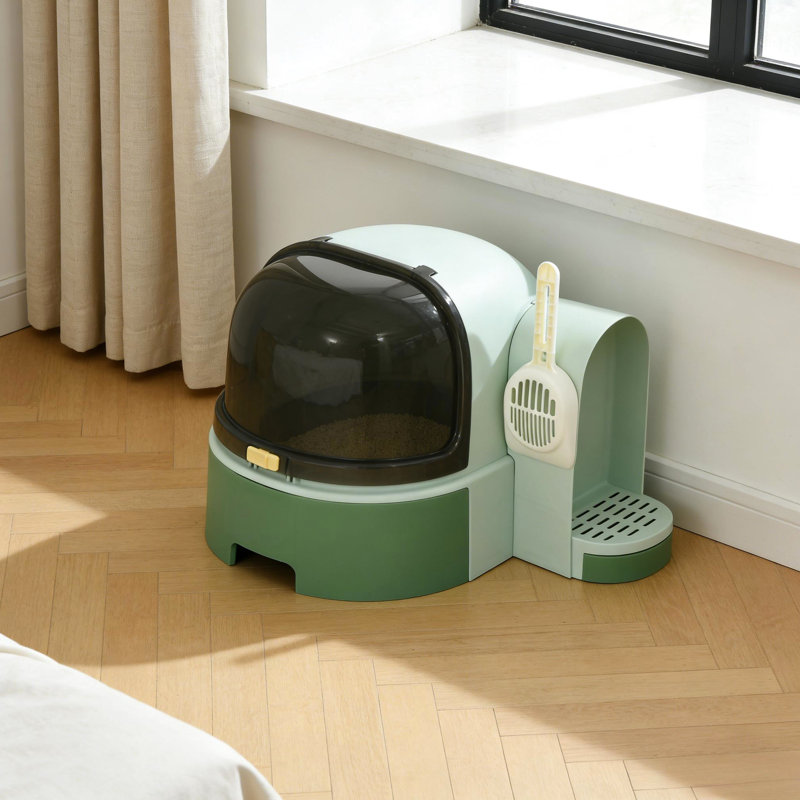 Bac à litière pour chat couvert, deux étapes pour le suivi, espace privé, forme de capsule de l'espace, boîte de PC avec couvercle, intérieur spacieux pour chat, couvercle avant ouvrable, écart de plateau amovible, couleur, matériau