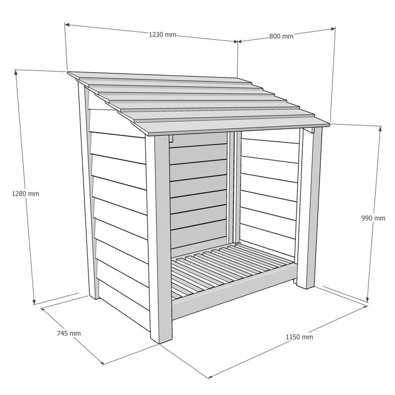 123cm W x 80cm D Solid Wood Log Store, Light Green