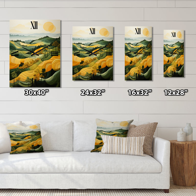 Jaune et vert pastorale audacieuse paysage VII - Horloges murales de campagne, Très grand