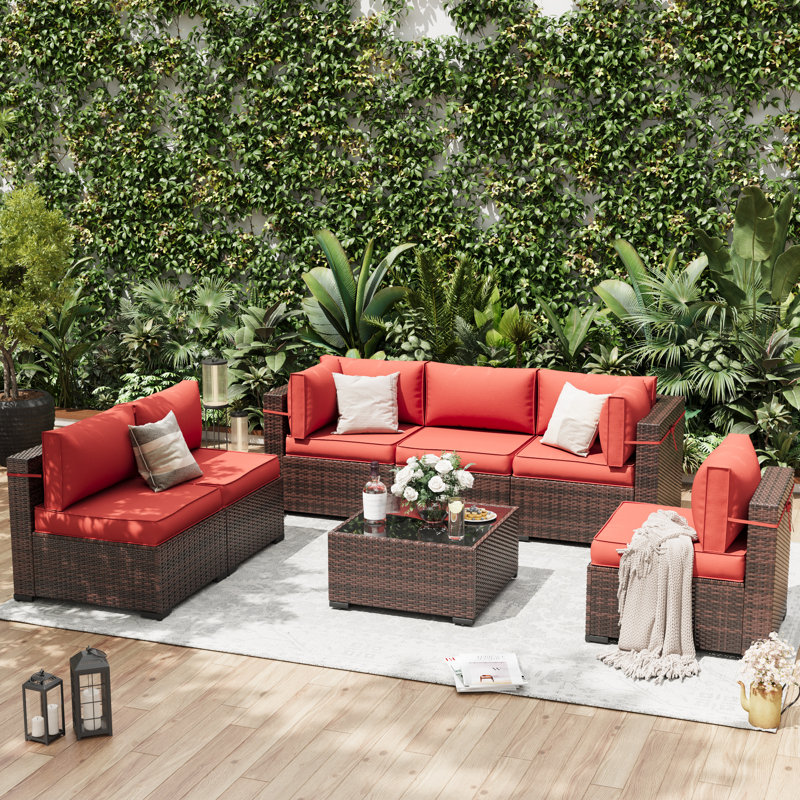 Ensemble de conversation avec coussins pour 6 personnes, Rouge vif